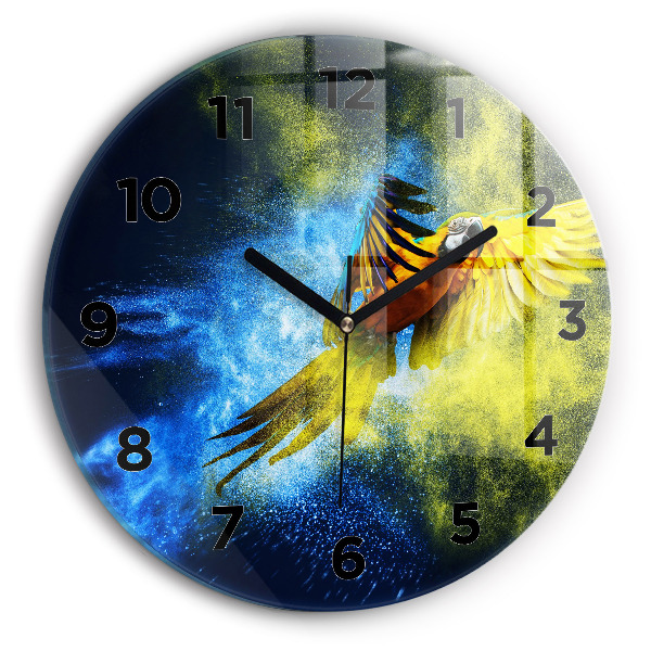Round glass clock Colorful parrot