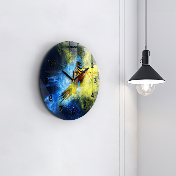 Round glass clock Colorful parrot