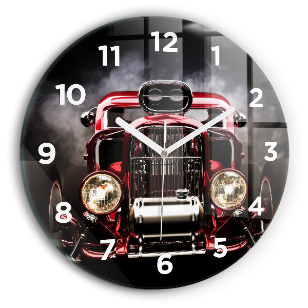 Round glass clock Old vintage car