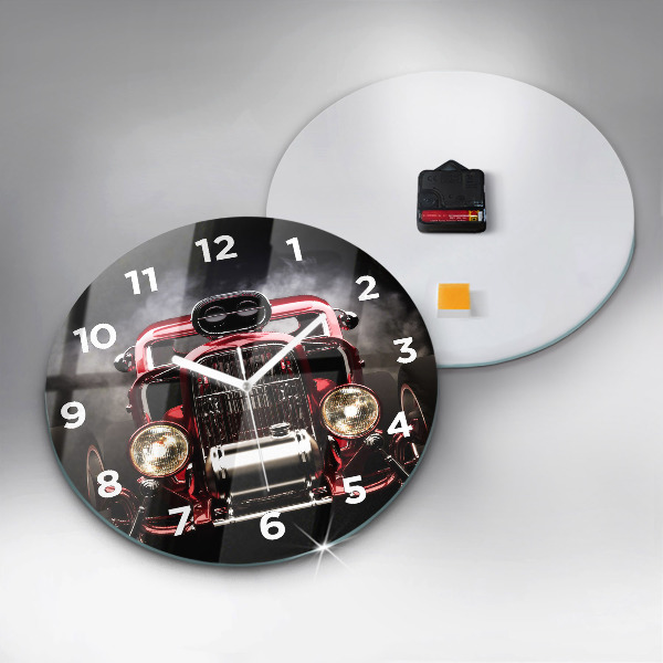 Round glass clock Old vintage car