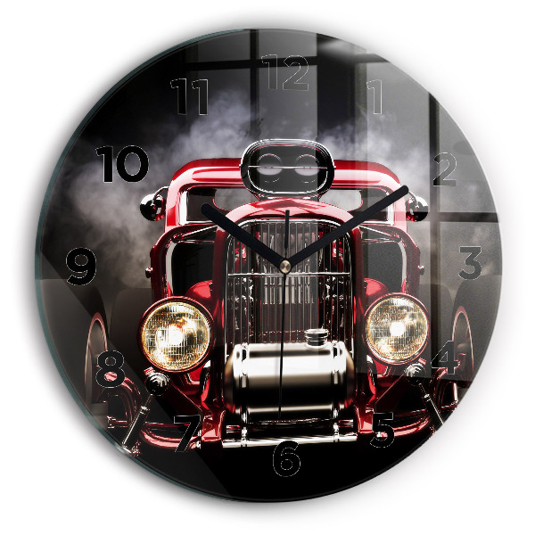 Round glass clock Old vintage car