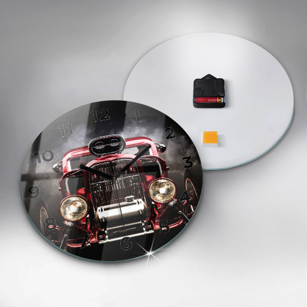Round glass clock Old vintage car
