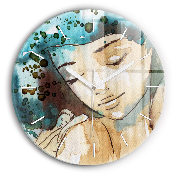 Round glass clock Abstraction Woman