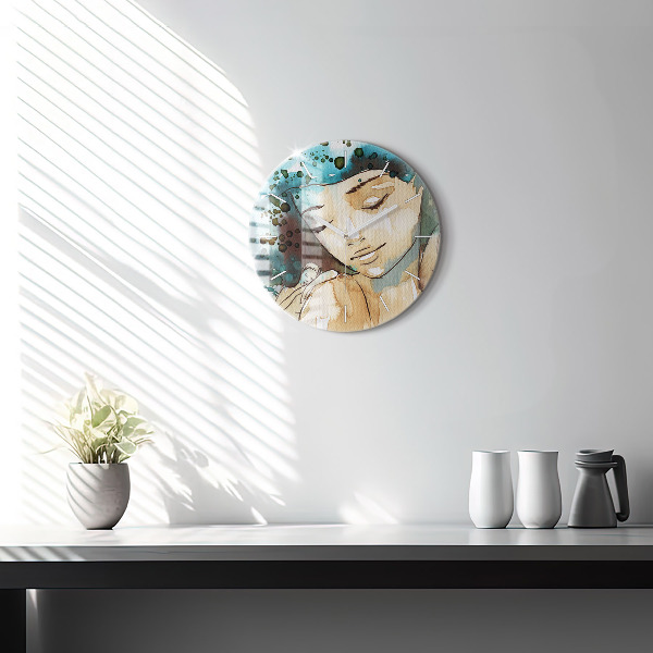 Round glass clock Abstraction Woman