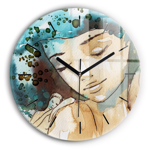 Round glass clock Abstraction Woman