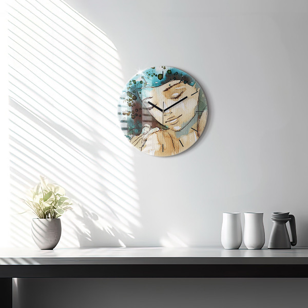 Round glass clock Abstraction Woman