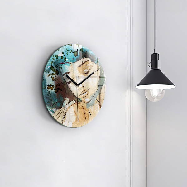 Round glass clock Abstraction Woman