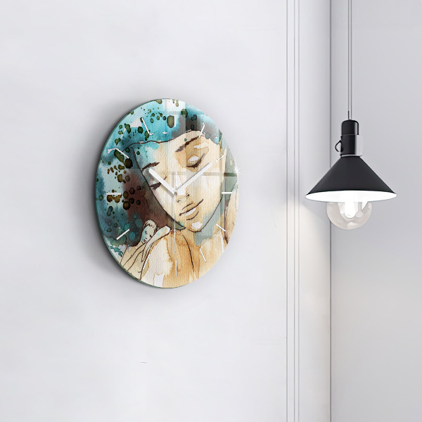 Round glass clock Abstraction Woman