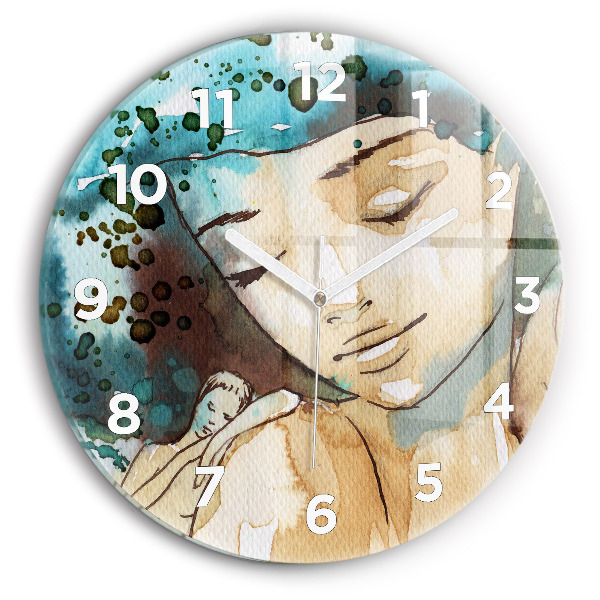 Round glass clock Abstraction Woman
