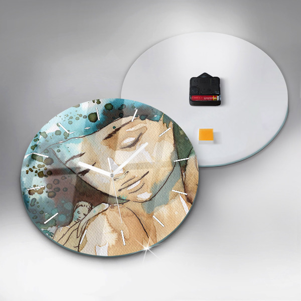 Round glass clock Abstraction Woman