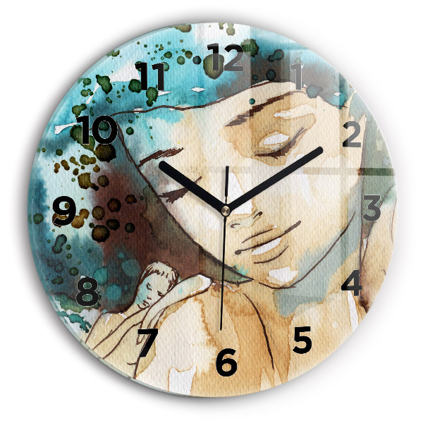 Round glass clock Abstraction Woman