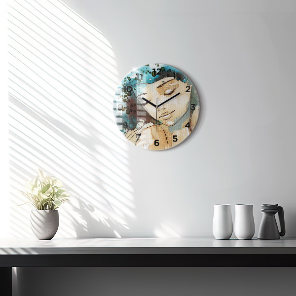 Round glass clock Abstraction Woman