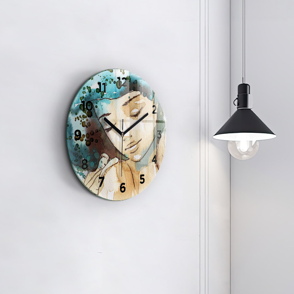 Round glass clock Abstraction Woman