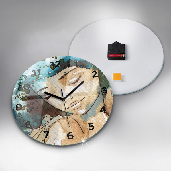 Round glass clock Abstraction Woman