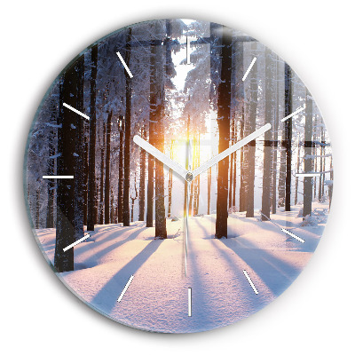 Round glass clock Sunset Forest