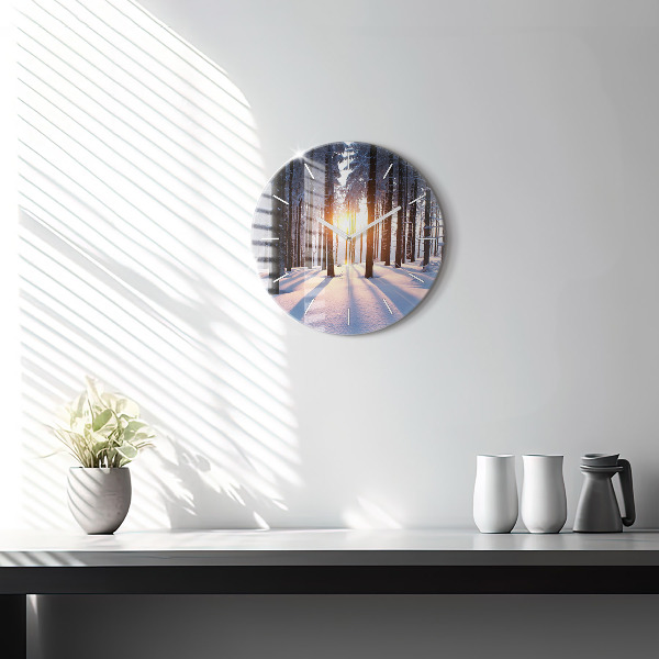 Round glass clock Sunset Forest