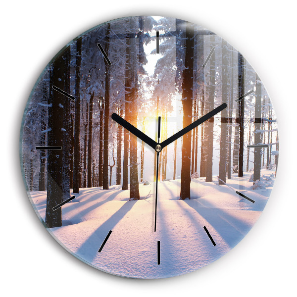 Round glass clock Sunset Forest