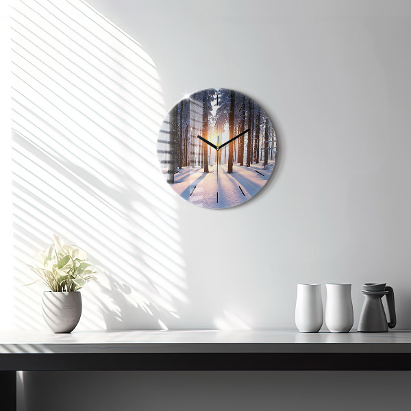 Round glass clock Sunset Forest