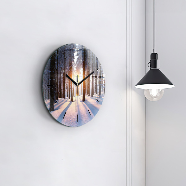 Round glass clock Sunset Forest