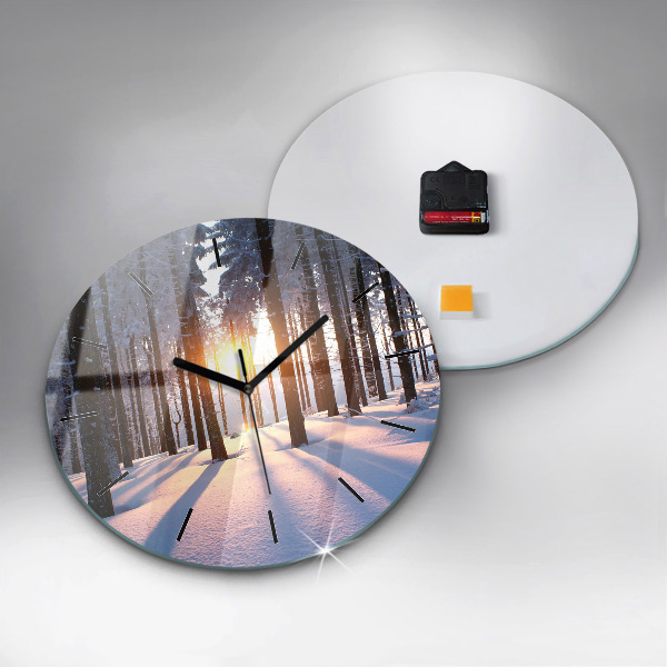 Round glass clock Sunset Forest