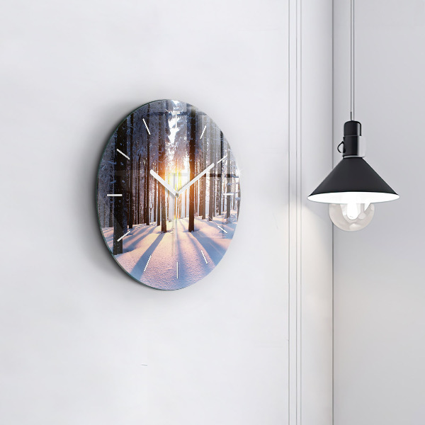 Round glass clock Sunset Forest