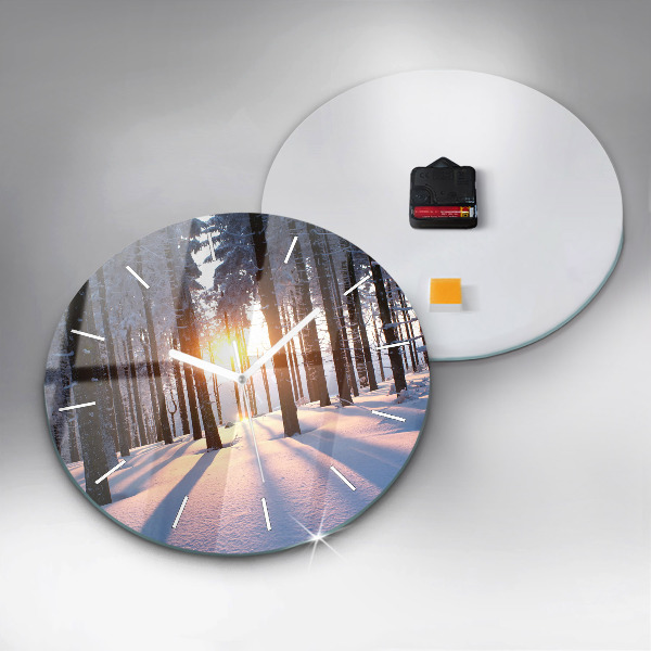Round glass clock Sunset Forest