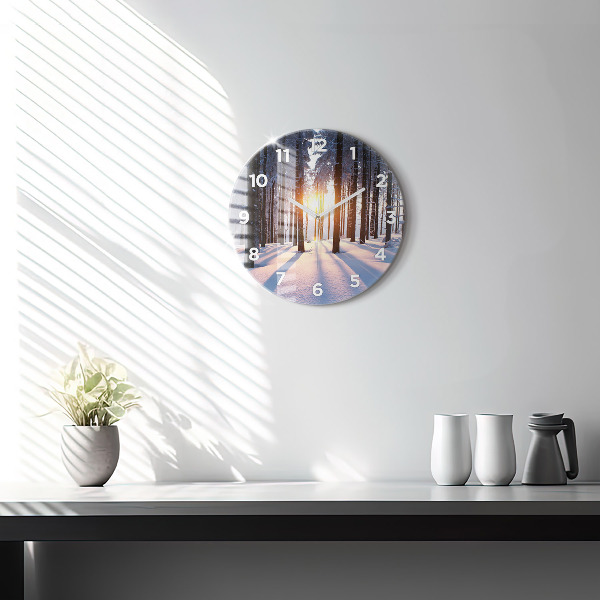 Round glass clock Sunset Forest