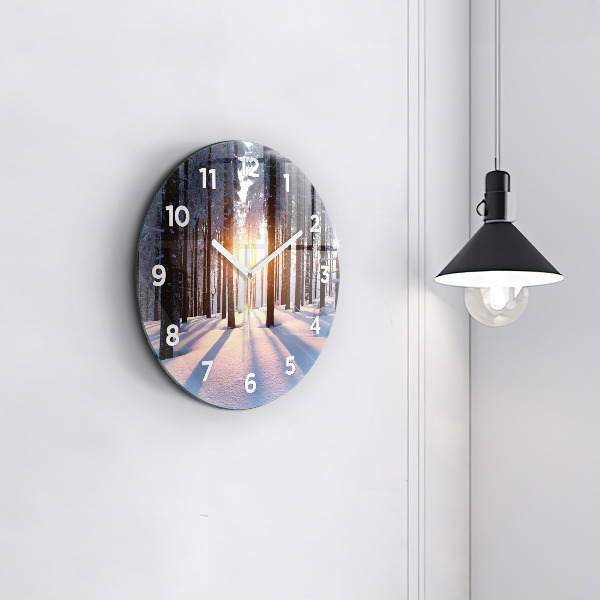Round glass clock Sunset Forest