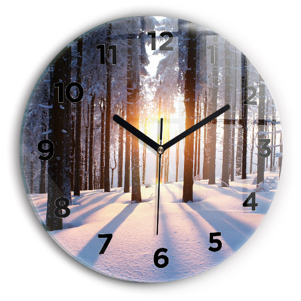 Round glass clock Sunset Forest