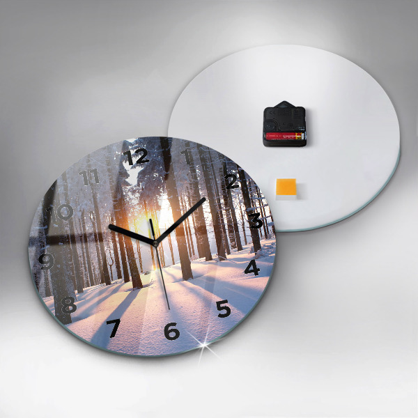 Round glass clock Sunset Forest