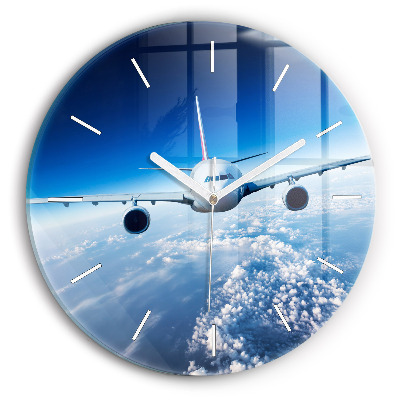 Round glass clock Cloud Plane