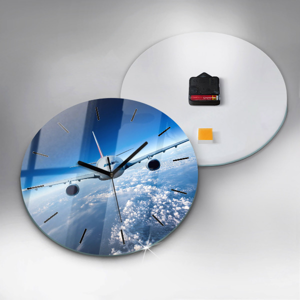 Round glass clock Cloud Plane