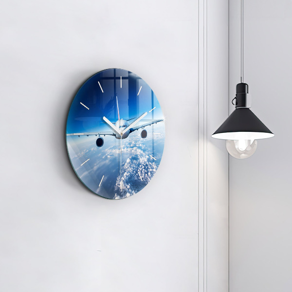 Round glass clock Cloud Plane