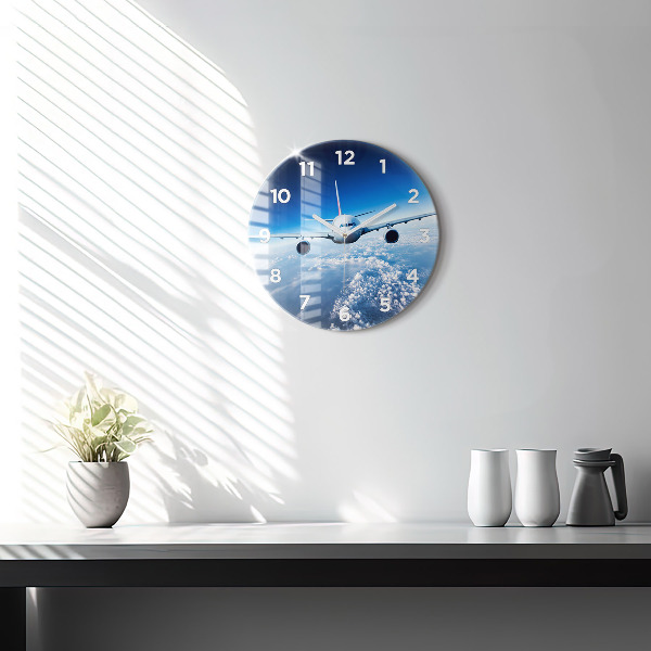 Round glass clock Cloud Plane