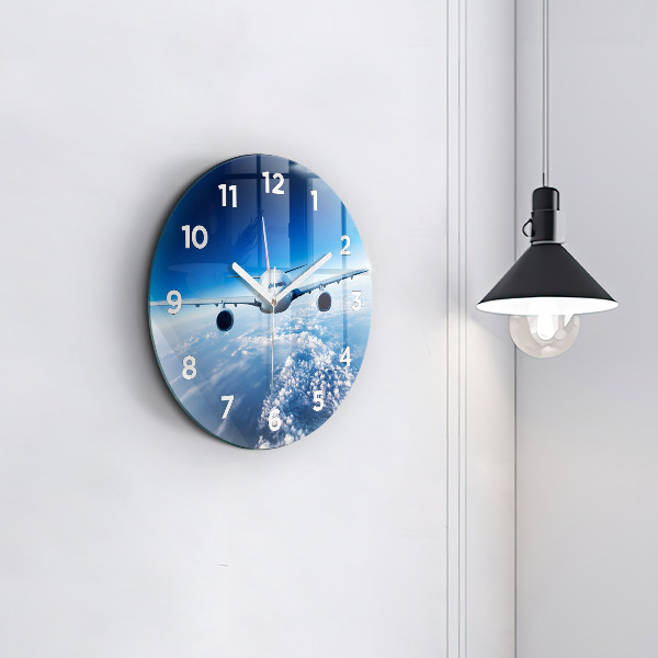Round glass clock Cloud Plane