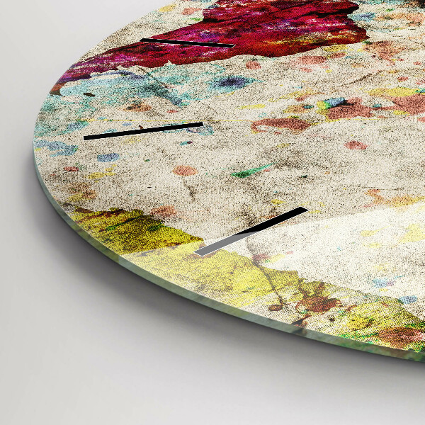 Round glass clock Colored world map