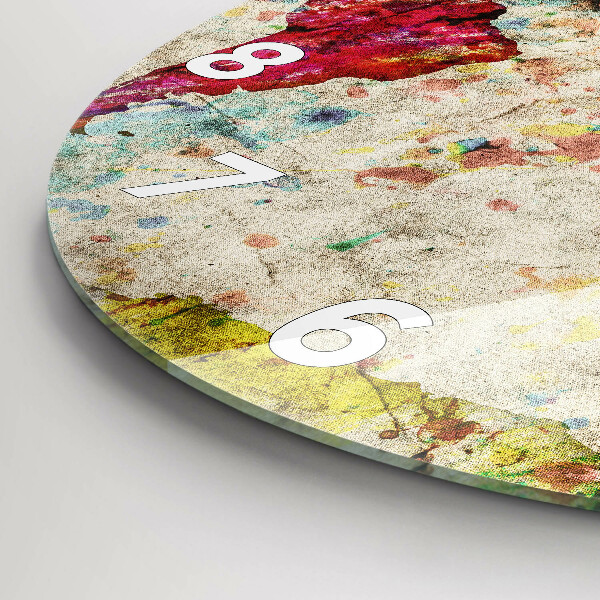 Round glass clock Colored world map