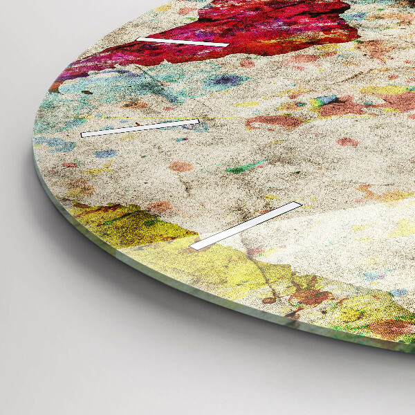 Round glass clock Colored world map