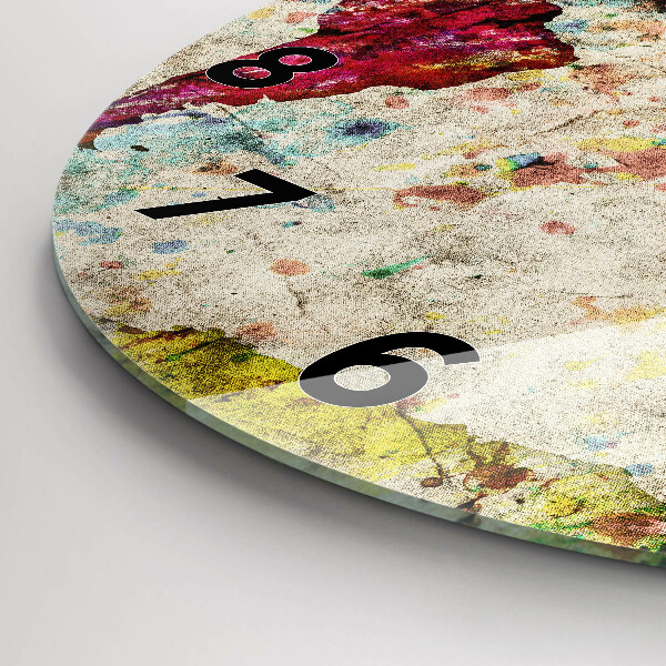 Round glass clock Colored world map