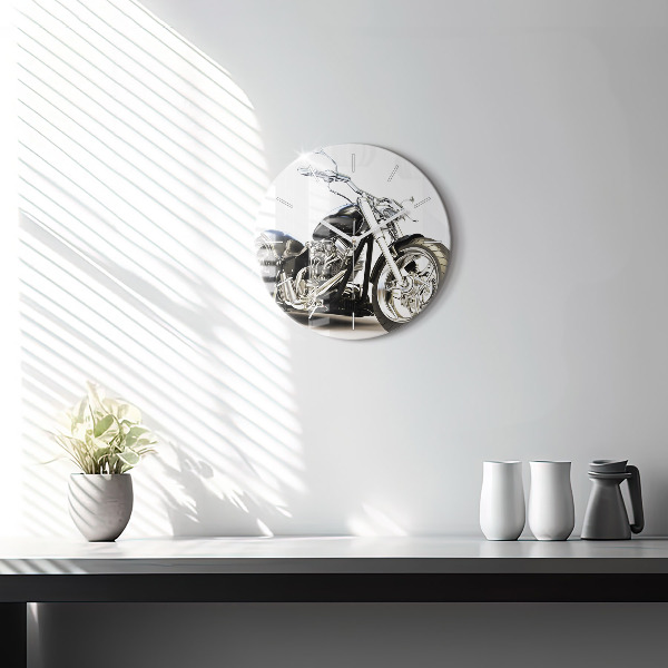 Round glass clock Black motorcycle