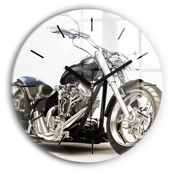 Round glass clock Black motorcycle