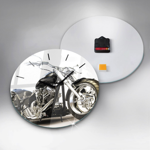 Round glass clock Black motorcycle