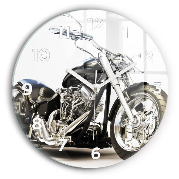 Round glass clock Black motorcycle