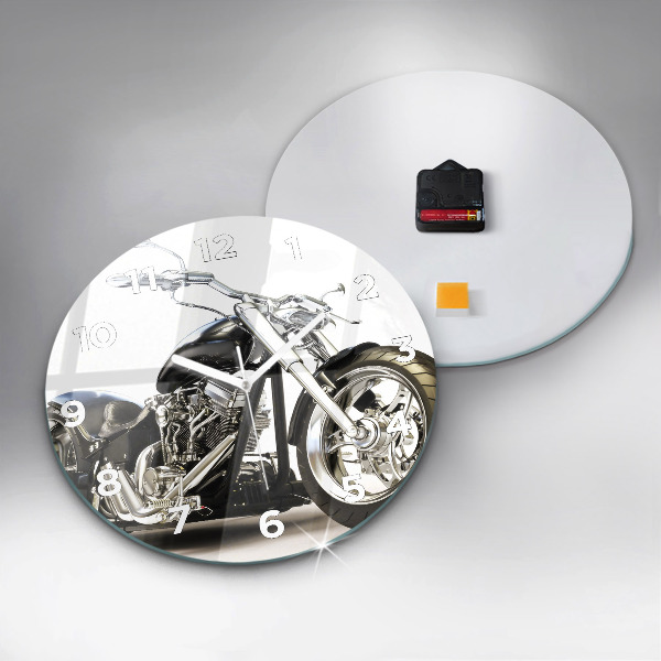 Round glass clock Black motorcycle
