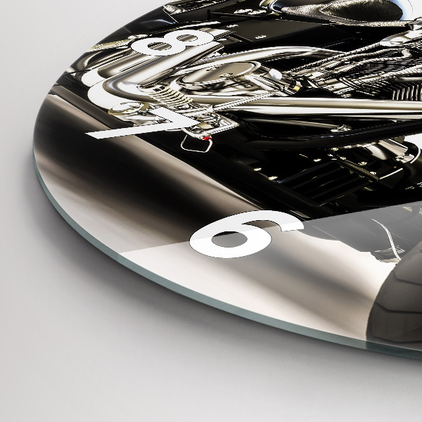 Round glass clock Black motorcycle
