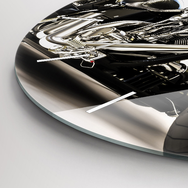 Round glass clock Black motorcycle