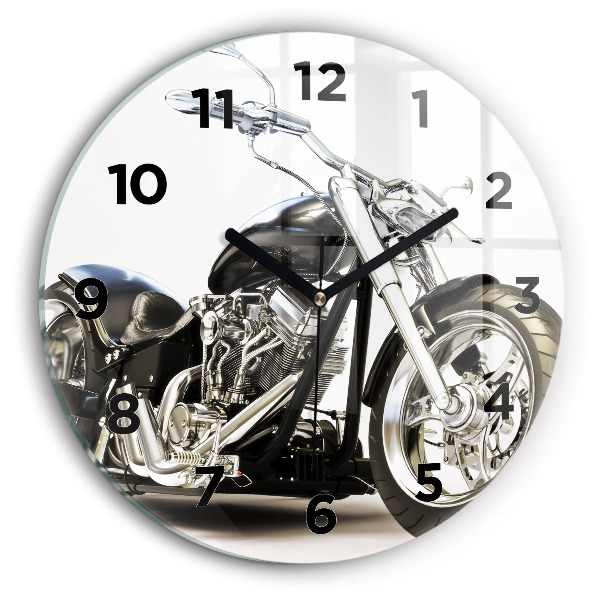 Round glass clock Black motorcycle