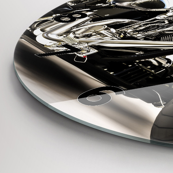 Round glass clock Black motorcycle