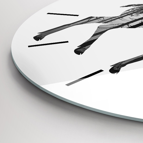 Round glass clock Silhouette of a deer Forest