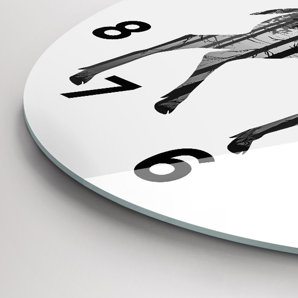 Round glass clock Silhouette of a deer Forest